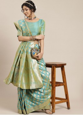 Eye-Catchy Aqua Blue Party Trendy Saree