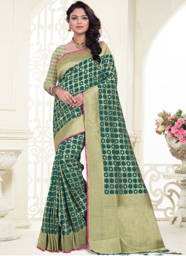 Eye-Catchy Banarasi Silk Green Designer Saree