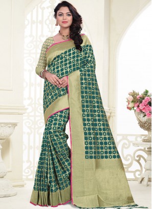 Eye-Catchy Banarasi Silk Green Designer Saree