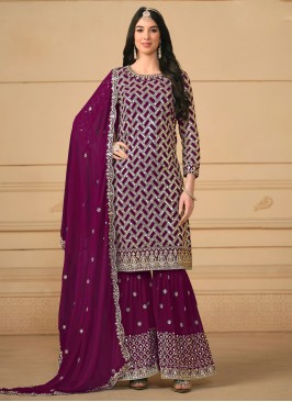 Eye-Catchy Embroidered Faux Georgette Designer Salwar Kameez