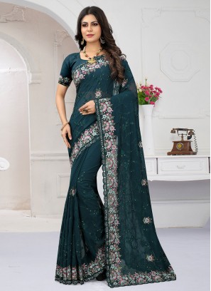 Eye-Catchy Georgette Stone Work Trendy Saree