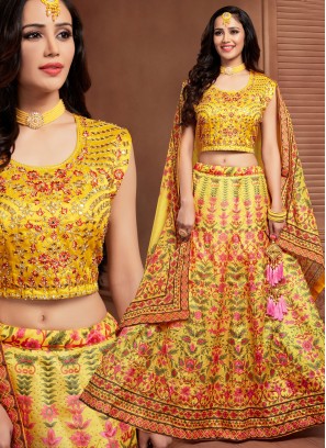 Eye-Catchy Mustard Handwork Organza Readymade Lehenga Choli