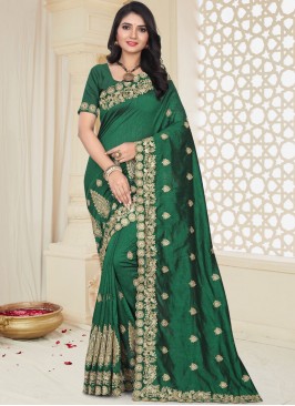 Eye-Catchy Patch Border Green Designer Traditional Saree