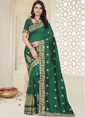Eye-Catchy Patch Border Green Designer Traditional Saree