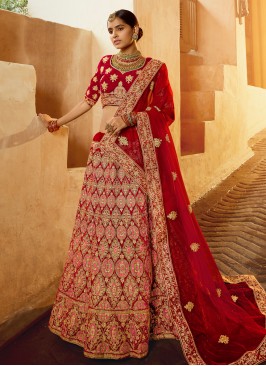 Eye-Catchy Red Resham Lehenga Choli