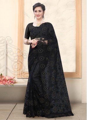 Fab Black Resham Net Designer Saree