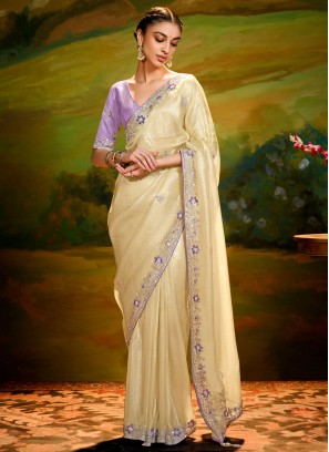 Fab Embroidered Fancy Fabric Beige Trendy Saree