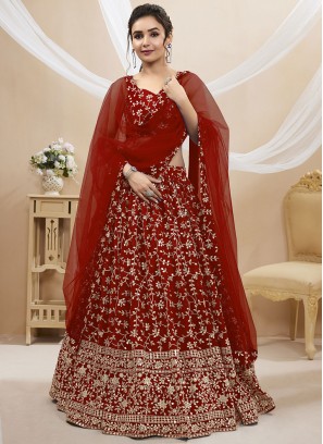 Fab Embroidered Red Lehenga Choli