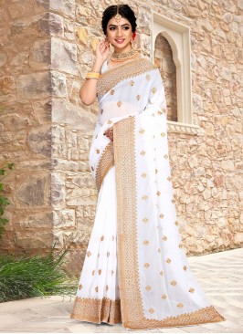 Fab Georgette White Trendy Saree