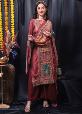 Fab Maroon Digital Print Muslin Trendy Salwar Suit