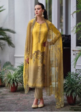 Fab Muslin Yellow Embroidered Trendy Salwar Kameez
