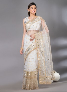 Fab Net Sequins White Classic Saree