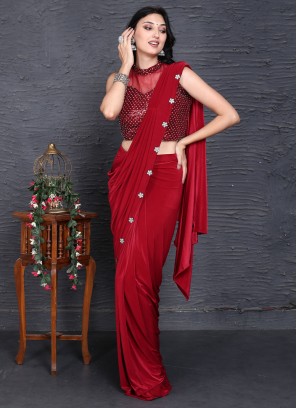 Fab Red Diamond Designer Saree