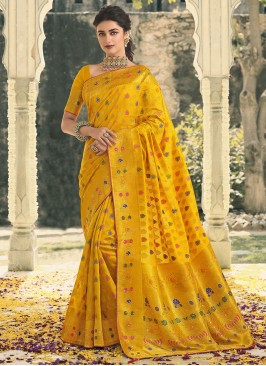 Fabulous Banarasi Silk Yellow Classic Saree