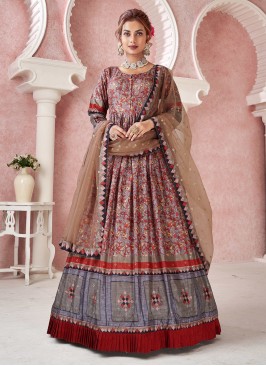 Fabulous Maroon Embroidered Festive Wear Gown WIth Dupatta