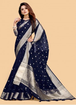 Fabulous Blue Color Party Wear Silk Saree