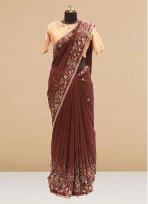 Fabulous Brown Color Festive Wear Silk Saree