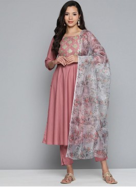 Fabulous Embroidered Cotton Silk Pink Readymade Salwar Kameez