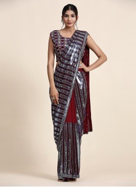 Fabulous Embroidered Georgette Maroon Designer Saree