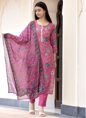 Fabulous Embroidered Pink Silk Readymade Salwar Suit