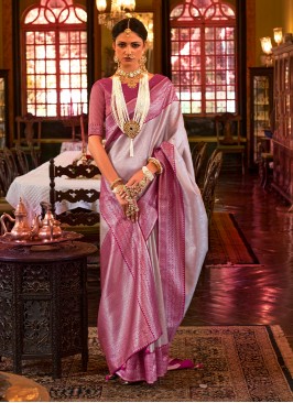 Fabulous Kanjivaram Silk Pink Woven Classic Saree