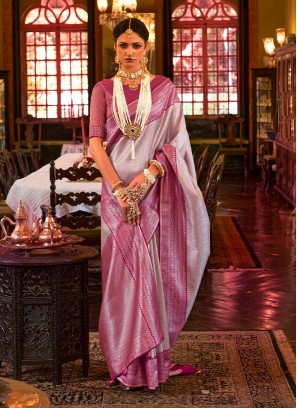 Fabulous Kanjivaram Silk Pink Woven Classic Saree