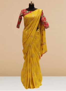 Fabulous Mustard Color Festive Wear Silk Saree