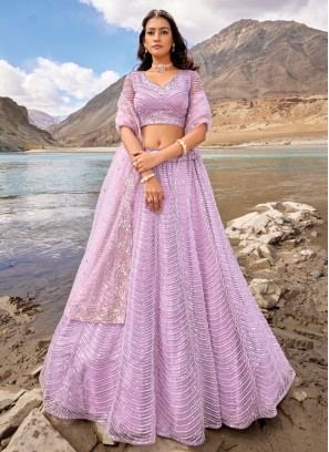 Fabulous Net Embroidered Lavender Lehenga Choli