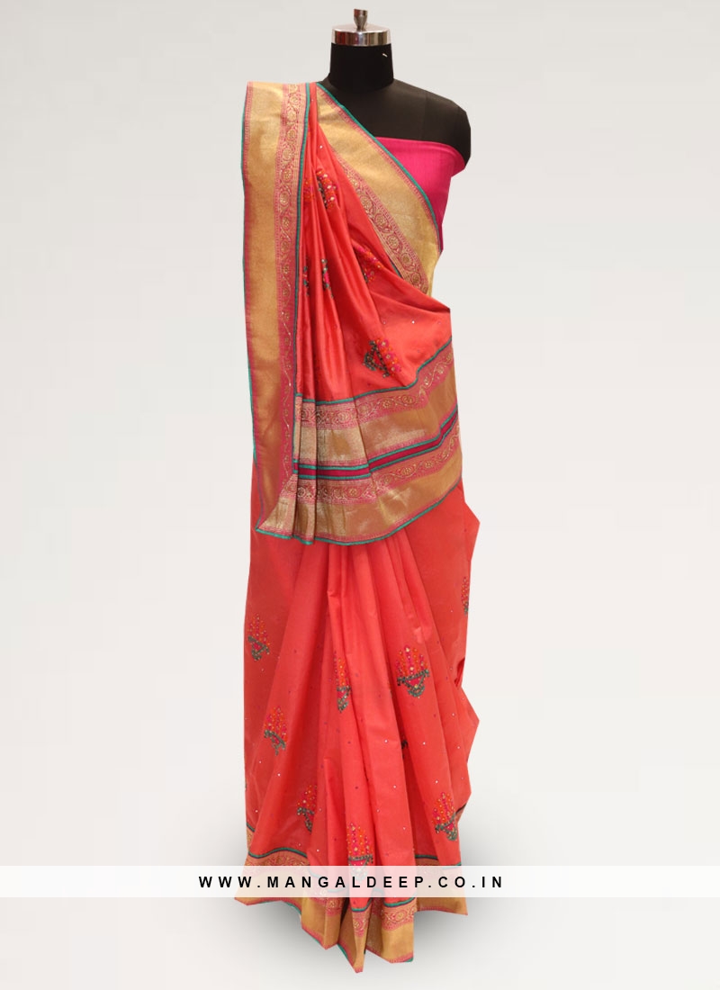 Fabulous Red Color Party Wear Silk Saree