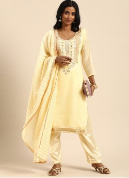 Fabulous Silk Embroidered Beige Salwar Kameez