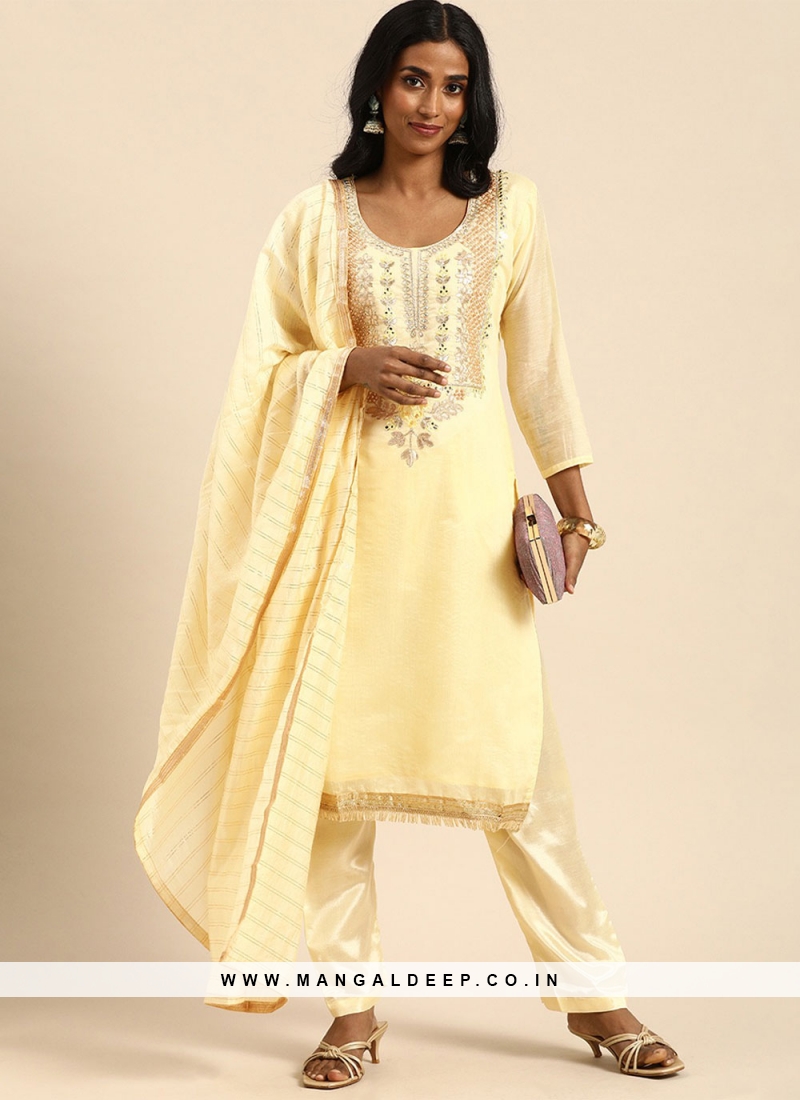 Cream Straight Cut Digital Printed Pant Salwar Suit 3343SL06