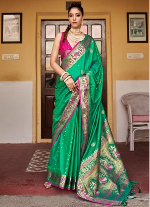 Fabulous Silk Green Weaving Classic Saree