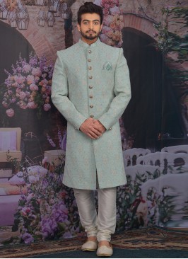 Fabulous Sky Blue Color Men Sherwani For Wedding