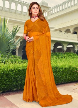 Fabulous Stone Work Mustard Classic Saree