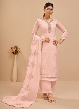 Fabulous Zari Peach Salwar Kameez 