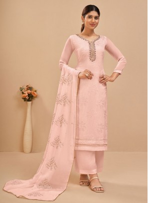 Fabulous Zari Peach Salwar Kameez 