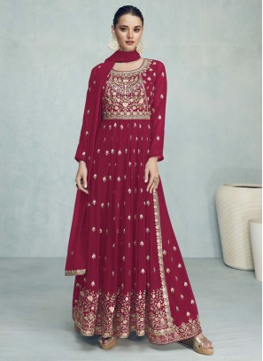 Fanciable Rani Embroidered Georgette Festive Wear Plazo Suit Set