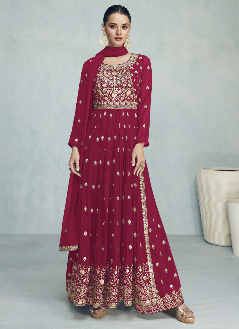 Fanciable Rani Embroidered Georgette Festive Wear Plazo Suit Set