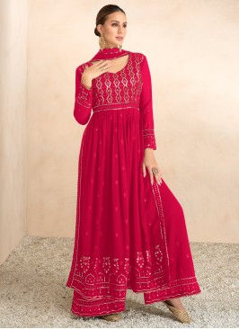 Fanciable Rani Embroidered Georgette Festive Wear Plazo Suit Set