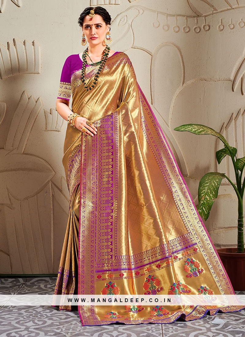 Fancy Banarasi Silk Zari Work Purple Saree