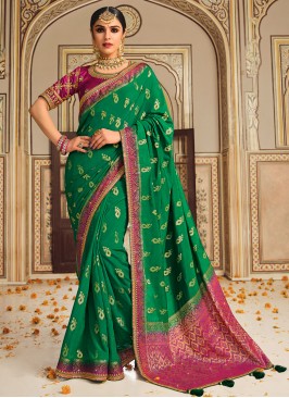 Fancy Fabric Border Traditional Saree in Green