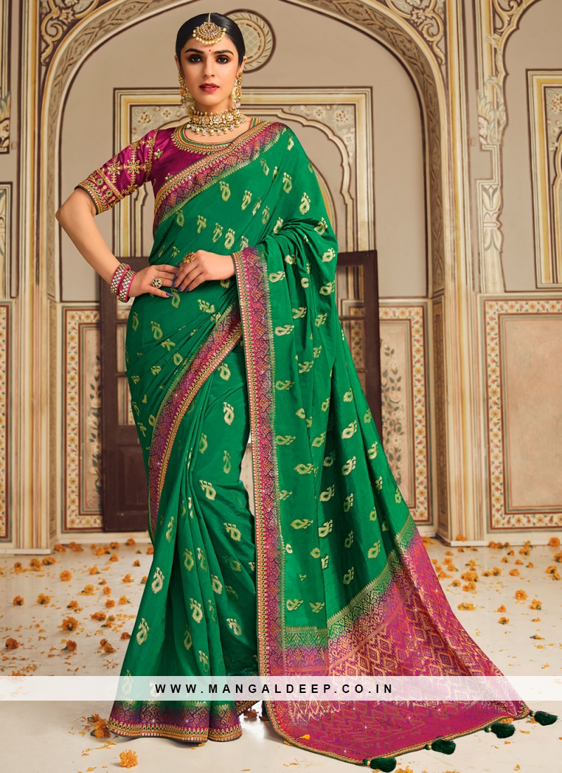 Fancy Fabric Border Traditional Saree in Green