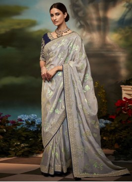 Fancy Fabric Contemporary Saree in Silver