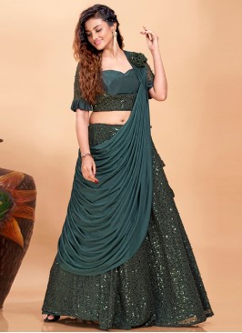 Fancy Fabric Embroidered Readymade Lehenga Choli in Green