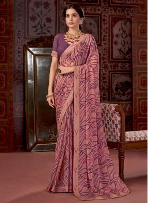 Fancy Fabric Print Contemporary Style Saree in Pink