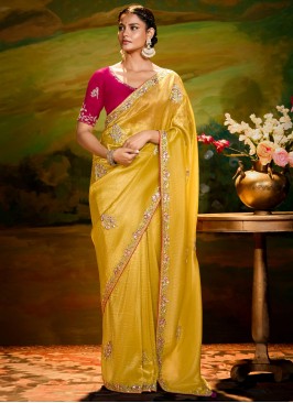 Fancy Fabric Yellow Designer Saree