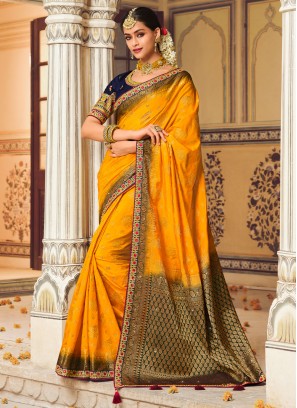 Fancy Fabric Yellow Lace Classic Saree