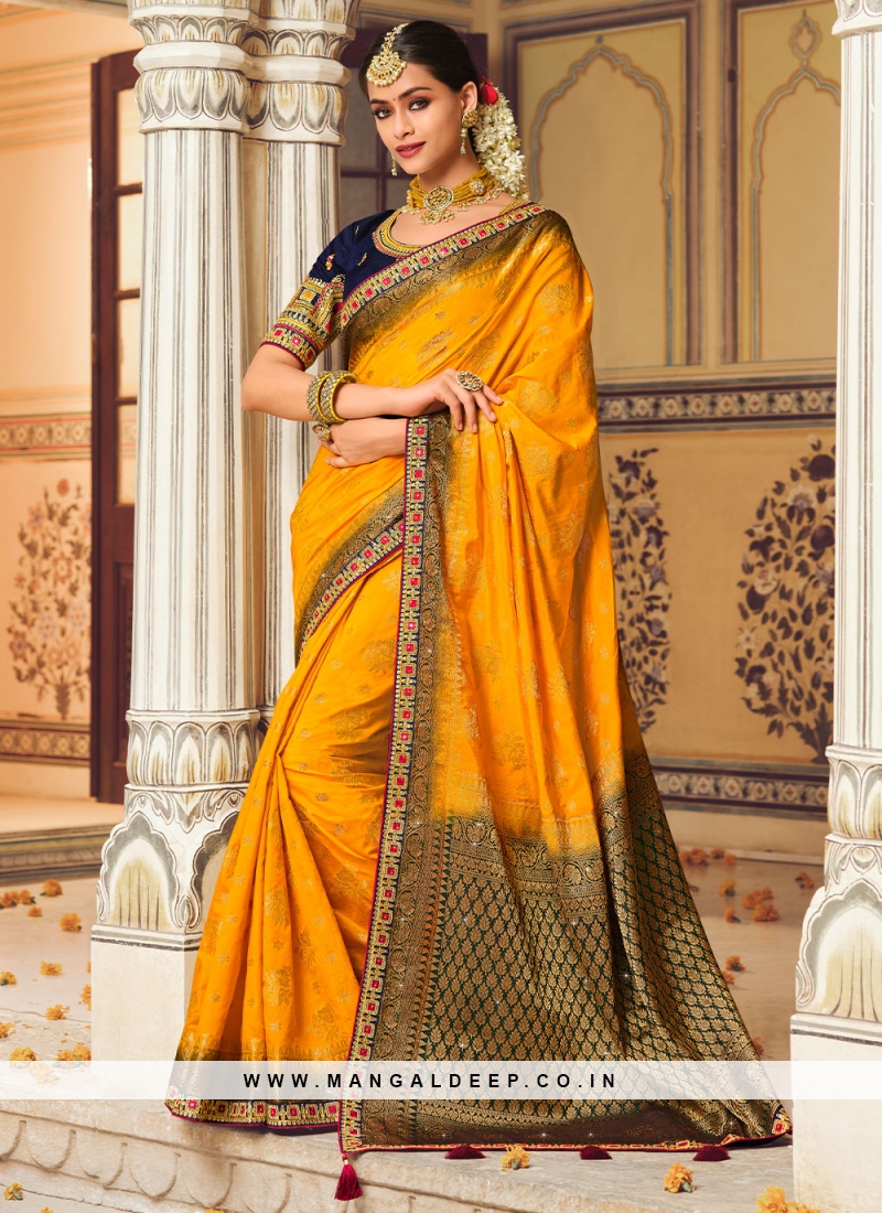 Fancy Fabric Yellow Lace Classic Saree