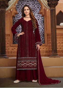 Fancy Maroon Color Georgette Sharara Suit