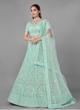 Fancy Net Lehenga Choli in Sea Green